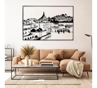 Decorazione murale in Metallo Moderna e Minimalista, Motivo: Western Kotel, Appeso a Gerusalemme, ebraica, Judaica, Soggiorno, casa (Nero 46"x 31"| 118x80cm)