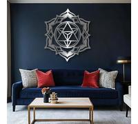 Decorazione murale in Metallo Moderna e Minimalista Sri Yantra Geometria Sacra Mandala Zen Meditazione Segno Geometrico Arazzi Soggiorno Camera da Letto Ufficio (Argento 29"x 33"|