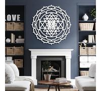 Decorazione murale in Metallo Moderna e Minimalista Sri Yantra Mandala Geometria Sacra Yoga Soggiorno Camera da Letto Appesi Spiritualità (23"x 23"| 60x60cm Bianco)