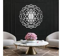 Decorazione murale in Metallo Moderna e Minimalista Sri Yantra Mandala Geometria Sacra Yoga Soggiorno Camera da Letto Appesi Spiritualità (18"x 18"| 47x47cm Argento)