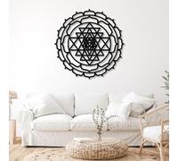 Decorazione murale in Metallo Moderna e Minimalista Sri Yantra Mandala Geometria Sacra Yoga Soggiorno Camera da Letto Appesi Spiritualità (35"x 35"| 90x90cm Nero)