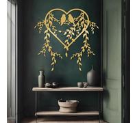 Decorazione murale in Metallo Moderna e Minimalista Uccelli sull'edera - Oro 24x24cm|60x60cm A Forma di Cuore per Camera da Letto sopra Il Letto