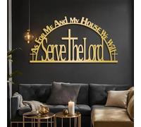 Decorazione murale in Metallo, Moderna e Minimalista, Versetti della Bibbia, Come io e la mia casa serviremo Il Signore, Soggiorno ispiratore (Oro 47"x 24"| 120x63cm)