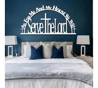 Decorazione murale in Metallo, Moderna e Minimalista, Versetti della Bibbia, Come io e la mia casa serviremo Il Signore, Soggiorno ispiratore (Bianco 47"x 24"| 120x63cm)