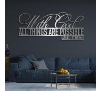 Decorazione murale in Metallo, Moderna e Minimalista, Versetti della Bibbia con Dio, Tutte Le Cose Sono possibili, Religiosus, Segno della Scrittura, Matteo 19:26, Soggiorno, Casa