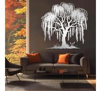 Decorazione murale in Metallo Moderna e Minimalista Willow Tree Weeping Branch per la Natura, Cartello da Appendere in Stile Fattoria per Soggiorno (Argento 39"x39"|100x100cm)