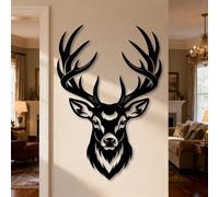 Decorazione murale in Metallo Raffigurante Un Cervo Nero, Stile Rustico Safari per Esterni, Ideale per arredare Una Baita, con un'opera d'Arte Moderna a Forma di Cervo, Perfetta per soggiorn