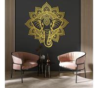 Decorazione murale in Metallo Scultura da Appendere a Parete con Elefante Animali Selvatici e Mandala Ideale per Soggiorno Camera da Letto Bagno e Ufficio Colore Oro 47×47 cm (19×19 Pollici)