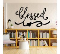Decorazione murale in Metallo sculture da Appendere con Lettere Blessed e Simboli d'Amore per Soggiorno Camera da Letto e Bagno Colore Nero 150x85 cm (59x33 Pollici)