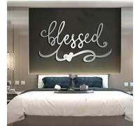 Decorazione murale in Metallo sculture da Appendere con Lettere Blessed e Simboli d'Amore per Soggiorno Camera da Letto e Bagno Colore Argento 48x27 Pollici (121x68 cm)