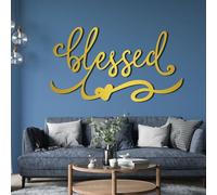 Decorazione murale in Metallo sculture da Appendere con Lettere Blessed e Simboli d'Amore per Soggiorno Camera da Letto e Bagno Colore Oro 47x27 cm (19x7 Pollici)