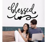 Decorazione murale in Metallo sculture da Appendere con Lettere Blessed e Simboli d'Amore per Soggiorno Camera da Letto e Bagno Colore Nero 76x43 cm (30x17 Pollici)