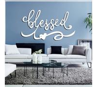 Decorazione murale in Metallo sculture da Appendere con Lettere Blessed e Simboli d'Amore per Soggiorno Camera da Letto e Bagno Colore Bianco 89x50 cm (35x20 Pollici)