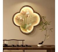 Decorazione murale in pietra arenaria con luce, decorazione murale 3D, dipinto decorativo a LED, dipinti cinesi di fiori di loto per ingresso, camera da letto e corridoio(A,50 * 50cm)