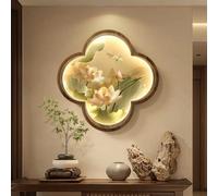 Decorazione murale in pietra arenaria con luce, decorazione murale 3D, dipinto decorativo a LED, dipinti cinesi di fiori di loto per ingresso, camera da letto e corridoio(D,50 * 50cm)