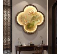 Decorazione murale in pietra arenaria con luce, decorazione murale 3D, dipinto decorativo a LED, dipinti cinesi di fiori di loto per ingresso, camera da letto e corridoio(C,50 * 50cm)