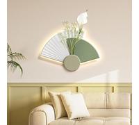 Decorazione Murale In Pietra Arenaria, Moderna Scultura Da Parete 3D, Murale A Forma Settore A LED Con Piante Verdi Artificiali, Per Soggiorno, Ristorante(Green,55 * 38cm/21.6 * 15in)
