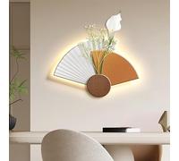 Decorazione Murale In Pietra Arenaria, Moderna Scultura Da Parete 3D, Murale A Forma Settore A LED Con Piante Verdi Artificiali, Per Soggiorno, Ristorante(Orange,60 * 41cm/23.6 * 16.1in)