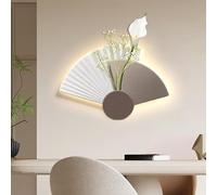Decorazione Murale In Pietra Arenaria, Moderna Scultura Da Parete 3D, Murale A Forma Settore A LED Con Piante Verdi Artificiali, Per Soggiorno, Ristorante(Brown,60 * 41cm/23.6 * 16.1in)