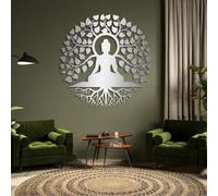 Decorazione murale Moderna e Minimalista in Metallo con Buddha, Albero della Vita e Buddha, Zen, Decorazione murale Spirituale per Soggiorno, Camera da Letto, Studio Yoga, Sala di Meditazione (Argent