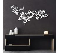 Decorazione murale Moderna e Minimalista in Metallo con Farfalle e Fiori, Ideale per Camera da Letto, Soggiorno e casa (Bianca, 121x63 cm).