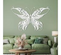 Decorazione murale Moderna e Minimalista in Metallo con Grande Farfalla Bianca, Mandala da Esterno, Scultura per Soggiorno e Camera da Letto (120x70 cm)