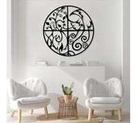 Decorazione murale Moderna e Minimalista in Metallo con i Quattro Elementi: Fuoco, Acqua, Terra e Aria, Simbolo della Natura per Soggiorno e Camera da Letto (Nero, 70x70 cm)