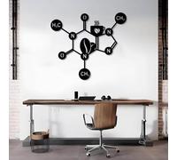 Decorazione murale Moderna e Minimalista in Metallo con Tema Caffeina, Molecola, Chimica del caffè, Biologia (Nero, 90x80 cm)