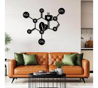 Decorazione murale Moderna e Minimalista in Metallo con Tema Caffeina, Molecola, Chimica del caffè, Biologia, da Appendere in Camera da Letto (Nero, 70x62 cm)