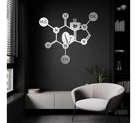 Decorazione murale Moderna e Minimalista in Metallo con Tema Caffeina, Molecola, Chimica del caffè, Biologia, da Appendere in Camera da Letto (Argento, 80x71 cm)
