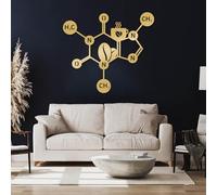 Decorazione murale Moderna e Minimalista in Metallo con Tema Caffeina, Molecola, Chimica del caffè, Biologia (Oro, 90x80 cm)