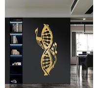 Decorazione murale Moderna e Minimalista in Metallo con Tema Dna e Musica, Note Musicali, Scienza e casa, Ideale per la Camera da Letto (Oro, 105x45 cm)