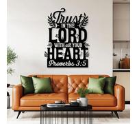 Decorazione murale Moderna e Minimalista in Metallo, confida nel Signore con Tutto Il Tuo Cuore, Proverbi 3:5, Segno del Versetto della Bibbia, Ornamento Cristiano, Regali Religiosi (Nero, 27"X21"|69