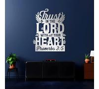 Decorazione murale Moderna e Minimalista in Metallo, confida nel Signore con Tutto Il Tuo Cuore, Proverbi 3:5, Segno del Versetto della Bibbia, Ornamento Cristiano, Regali Religiosi (Argento, 22"X17"