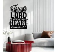 Decorazione murale Moderna e Minimalista in Metallo, confida nel Signore con Tutto Il Tuo Cuore, Proverbi 3:5, Segno del Versetto della Bibbia, Ornamento Cristiano, Regali Religiosi (Nero, 50"X39"|12