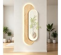 Decorazione Murale Ovale a LED, Scultura 3D in Arenaria con Luce Calda a Spina e Pianta Artificiale, Ideale per Corridoio, Soggiorno(120x40cm(47.2x15.7in),A)