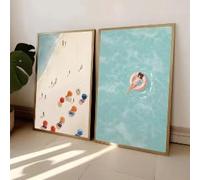 Decorazione murale per feste in piscina con ragazze estive - Stampe su tela con spiaggia e oceano per l'arredamento nordico del soggiorno, decorazione per la casa a tema barca (30X50x2 cm/tela)