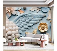 Decorazione murale personalizzata con ali d'angelo, fiori di farfalla, texture goffrata, accento oro, tessuto autoadesivo da parete, rimovibile, per la decorazione di casa e ufficio
