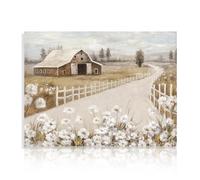 Decorazione Murale Rustica di Fattoria, Pittura di Fienile e Stampe di Fiori Bianchi, Poster Paesaggio di Campagna per il Bagno la Camera da Letto il Soggiorno 30x40 cm Senza Cornice