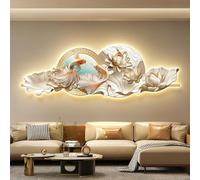 Decorazione murale stereo 3D con pesce koi e fiore di loto con illuminazione a LED, dipinto da appendere in stile cremoso per soggiorno, divano, sfondo e sala da tè(Type B,30x90cm/11.8x35.4in)