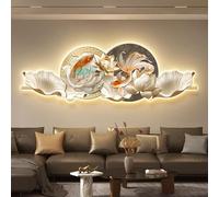 Decorazione murale stereo 3D con pesce koi e fiore di loto con illuminazione a LED, dipinto da appendere in stile cremoso per soggiorno, divano, sfondo e sala da tè(Type D,30x90cm/11.8x35.4in)