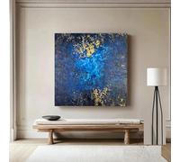 Decorazione murale su tela, stile fattoria, blu e oro, decorazioni per la casa, soggiorno, incorniciata, pronta da appendere, 60x60 cm (24x24 pollici) con cornice nera
