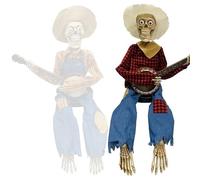 Decorazione musicale di Halloween con scheletro Banjo ornamento in classico motivo a griglie, ideale per feste a tema e festival, decorazione per la casa, scheletro, banjo, statuetta