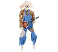 Decorazione musicale di Halloween con scheletro Banjo ornamento in classico motivo a griglie, ideale per feste a tema e festival, decorazione per la casa, Halloween amante della musica