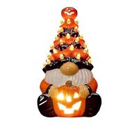 Decorazione nana di Halloween con luce, gnomo di zucca in ceramica con albero luminoso, statuetta luminosa a LED arancione, decorazione autunnale per casa, interni ed esterni, feste di Halloween
