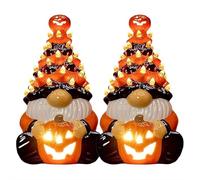Decorazione nana di Halloween con luce, gnomo di zucca in ceramica con albero luminoso, statuette luminose a LED arancione, decorazione autunnale per casa, feste di Halloween o esposizione notturna