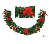 Decorazione Natale Natalizia Ghirlanda Addobbata Rossa 200 cm