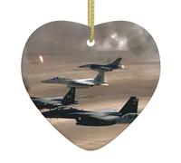 Decorazione natalizia a forma di albero di Natale con stampa di aereo da guerra, in ceramica, a forma di cuore, decorazione natalizia per feste e per la casa