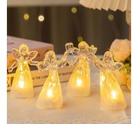 Decorazione natalizia a forma di angelo con luce calda, decorazione natalizia a LED, 4 statuette di angelo natalizio, statuette luminose in acrilico, piccole figure di angeli per regali di Natale (A)