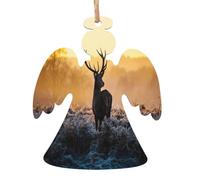 Decorazione natalizia a forma di angelo con stampa di cervi intagliati, in legno naturale, con finitura brunita artigianale, 4 forme festive e 1/2/4/6 opzioni multipack